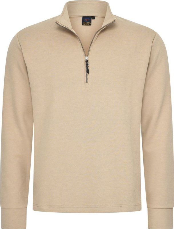 Mario Russo Pique Longsleeve Shirt - Trui Heren - Sweater Heren - Coltrui Heren - M - Beige
