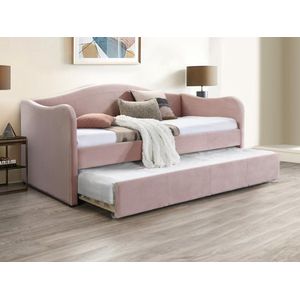 Vente-unique Bedbank met uitschuifbed 2 x 90 x 190 cm - Fluweel - Roze + Matras - MATHILDE L 203 cm x H 99 cm x D 101.5 cm