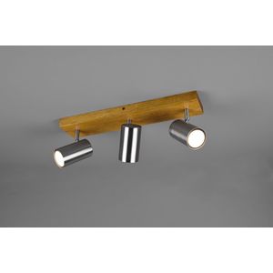 Trio Lighting - Marley - Plafondspot - Mat Nikkel - 3 Lampenkoppen, Houten Baldakijn, GU10 Fitting