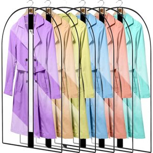 6 stuks transparante kledingzakken met ritssluiting, 60 cm x 100 cm kledingbeschermhoezen jas jassen jurken avondjurken pakbescherming pakhoes paktas