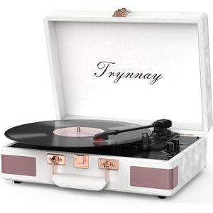 Draagbare Bluetooth draaitafel met geïntegreerde luidsprekers, 3 snelheden, vintage design, verbeterde audiokwaliteit