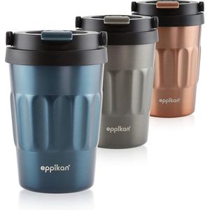 Thermosbeker van roestvrij staal met inklapbare draaggreep, lekvrije koffie-to-go beker voor koffie en thee, 400 ml (Electrisch blauw)