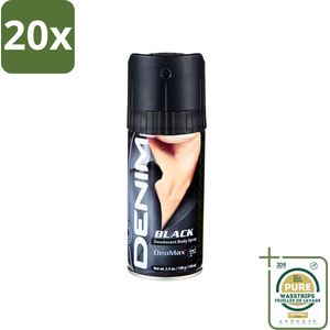 20 x Denim - Deodorant Aerosol - Black Geur - Voor Mannen - 150 ml - Grootverpakking - Deodorant Spray Mannen - Deodorant Spray - Deodorant Spray Black - Deodorant Spray 150 Ml - Deodorant Spray Voor Mannen