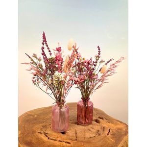 Droogbloemen boeket ""Dani's Wish"" - set van 2 stuks (roze- & rode vaasje met bloemen) | 20 - 25 cm | Prachtig droogbloemen boeket | Het ultieme cadeau