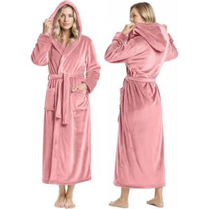 Lange Fleece Badjas met Capuchon voor Dames - Zacht en Comfortabel in Koraal