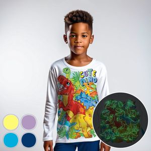 Schattige Dino Safari - Glow-in-the-dark pyjama - donker blauw - maat 116-122 - 6 jaar - 100% katoen
