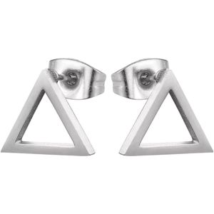 Aramat Jewels - Geometrische Serie - Oorknopjes - Open Driehoek - Zilverkleurig Staal - 10mm - Moderne Sieraden - Oorbellen - Metaal - Unisex - Dames - Heren - Stijlvol - Cadeau