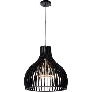 Atmooz - Hanglamp Miguel - E27 - Woonkamer / Slaapkamer / Eetkamer - Plafondlamp - Zwarte kleur - Hout - Hoogte : 55cm