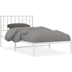 vidaXL - Bedframe - met - hoofdbord - metaal - wit - 100x190 - cm