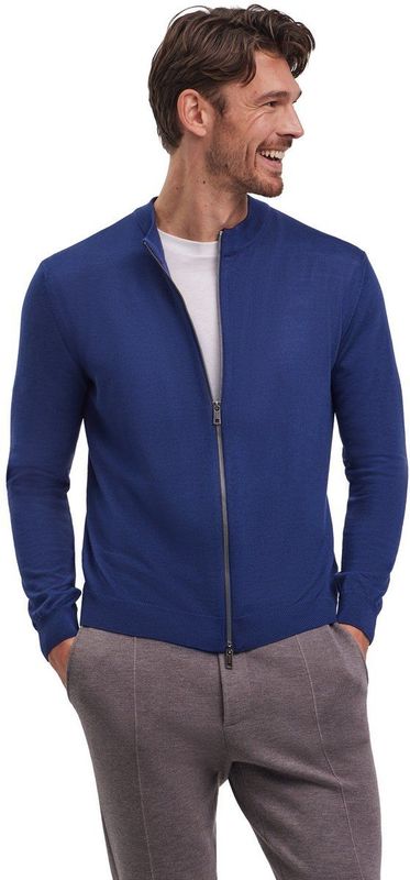 FALKE Basic New Merino Zip zacht elegante wol cardigan heren blauw - maat S