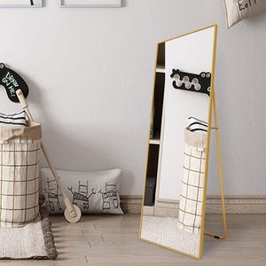 Volledige spiegel met gouden metalen frame, staande spiegel, 140 x 40 cm, grote spiegel voor slaapkamer, woonkamer, hal en garderobe, rechthoekig
