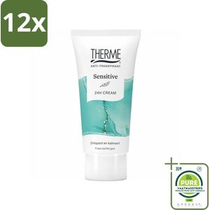 Therme - Sensitive - Anti-transpirant Crème - Hydraterend - 60ml - Voordeelverpakking - 12 stuks - Anti-transpirant - Deodorant