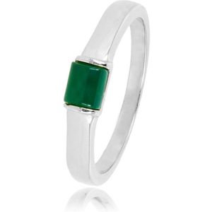 My Bendel - Zilverkleurige ring met Groen Agate edelsteen - Bijzondere zilverkleurige ring met Green Agate edelsteen - Met luxe cadeauverpakking