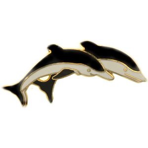 Behave® Broche dolfijn zwart wit emaille 5 cm