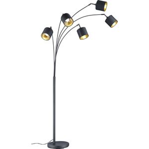 LED Vloerlamp - Torna Torry - E14 Fitting - Rond - Mat Zwart - Aluminium