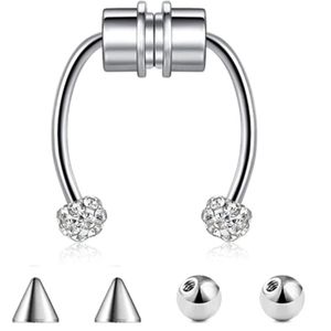 Cabantis Punk Neuspiercing - Fake Piercing - Neusring - Oorbellen - Festival - Magnetisch - Uitwisselbaar - Zilverkleurig 3 delig