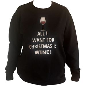 Kersttrui All i want for Christmas is wine | Foute Kersttrui Dames Heren | Kerstcadeau | Kerstpakket | zwart | maat XL