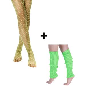 SET: Beenwarmer + Panty visnet NEON FLUO GROEN | Carnaval outfit | Stevige Netpanty | Visgraat | Fishnet Stockings | Carnavalskleding | Kamping Kitch | Foute Party | Verkleden | 80s | Disco | Festival