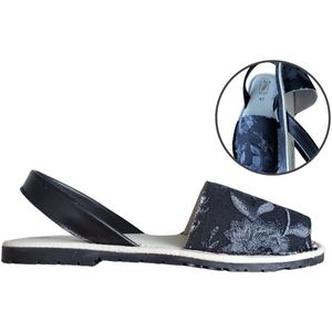 Stravers - Maat 44 Menorquinas Geweven Bloemmotief Spaanse Sandalen Dames Grote Maten