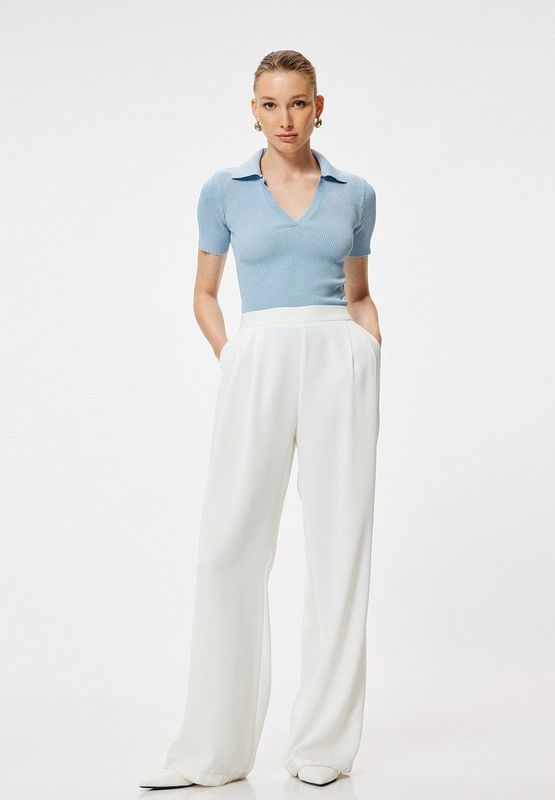 Koton - Trui - Lichtblauw - Knitwear - Polokraag - Halve Mouw