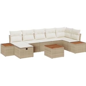 vidaXL - 8-delige - tuinbankset - met - kussens - beige - poly - rattan