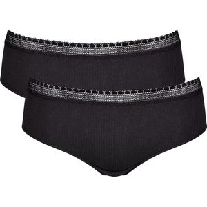 Sloggi - Women GO Ribbed - Dames Slip - Zwart - 2-pack
