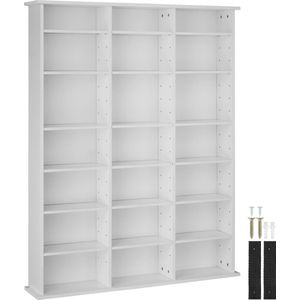 tectake® CD/DVD/Blu-ray kast - Boekenkast - 18 flexibel verstelbare planken - Houten mediakast met kantelbeveiliging - Plankstandaard - Afmeting (LxDxH) 105,5 x 19 x 136,5 cm - Wit