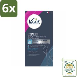 Veet Expert - Ontharingsstrips - Lichaam & Benen - Gevoelige Huid - 20 strips - Voordeelverpakking - 6 stuks - Ontharing lichaam - Gevoelige huid