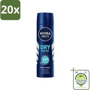 20 x NIVEA Men Deodorant Spray Dry Fresh 150 ml - Grootverpakking - NIVEA MEN Deodorant - Anti-transpirant - 48 Uur Bescherming - Droogheid - Frisheid