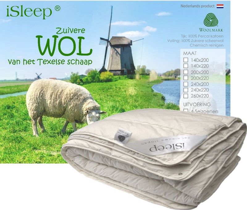 iSleep Wollen 4-Seizoenen Dekbed - 100% Wol - Eenpersoons - 140x220 cm