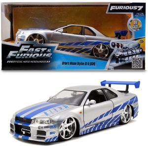 Jada Toys - Fast & Furious 2002 Brians Nissan Skyline GT-R - Zilver - Speelgoedvoertuig