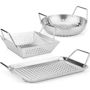 Grillmand - 3-delige set - premium roestvrij stalen grillaccessoires - universeel inzetbaar - grillschalen - gas houtskool elektrische grill Charcoal Basket