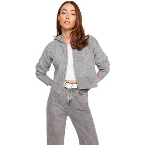 Trendyol Muntkleurige Cropped Hoodie Met Capuchon En Rits, Textuur En Breisel Twoaw24Hi00370