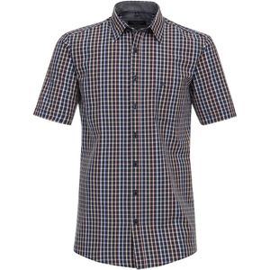 CASA MODA Sport comfort fit overhemd - korte mouw - seersucker - blauw geruit - Strijkvriendelijk - Boordmaat: 55 - 56