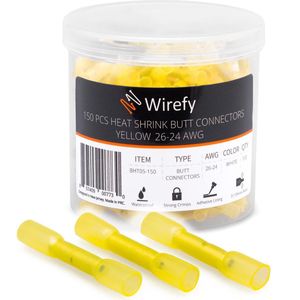 Wirefy 150 Stuks Stootverbinder Krimpkous Kit - Butt Connectoren - Geïsoleerde en Afgedichte Kabelschoenen 0,14-0,25mm²