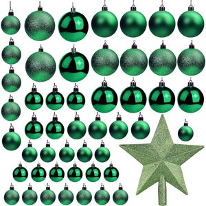 50 stuks groene kerstballen met ster - glanzende dennenbal in verschillende maten met 1 ster - kerstboomdecoratie voor kerstfeest, decoratie binnen en buiten