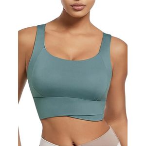 FLEXAURA Sport Bh - High Support - Dames Cross Front - Stijlvol Design - Yoga Sportbeha - Ingebouwde Pads - Naadloos en Ademend - Malachiet - Donkergroen - Maat S