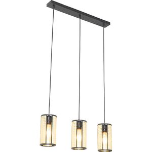 QAZQA akira - Oosterse Hanglamp eettafel - 3 lichts - L 650 mm - Zwart - Woonkamer | Slaapkamer | Keuken
