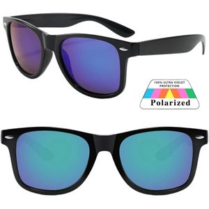 Fako Sunglasses® - Zonnebril Classic Polarised - Polariserend - Gepolariseerd - Polarized - Heren Zonnebril - Dames Zonnebril - Zwart - Blauw/Groen Spiegel