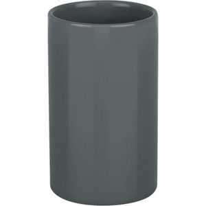 Spirella Badkamer drinkbeker/tandenborstelhouder Sienna - porselein - glans donkergrijs - 7 x 11 cm