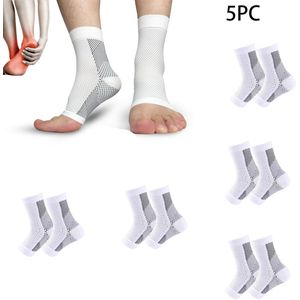 5-Paar Kousen tegen zenuwpijn - Compressiekousen - Fasciitis plantaris compressiekousen - Steunkousen tegen hielspoor - Massagekousen - Geschikt voor verlichting van hielpijn, voetzwelling en vermoeidheid - Wit - Maten L/XL