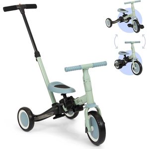 4-in-1 Kinderfiets met Duwstang Gio Blauw - Groen