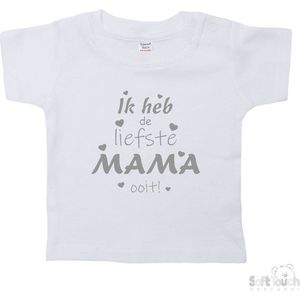 Soft Touch T-shirt Shirtje Korte mouw ""Ik heb de liefste mama ooit!"" Unisex Katoen Wit/grijs Maat 62/68