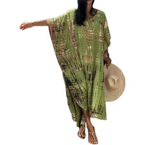 Plus - Ruime Lange Kaftanjurk voor Dames | Kimono met Korte Mouwen | Tuniek - Badkleding & Loungewear | Groen - One size