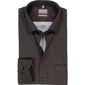 OLYMP - Luxor - Overhemd - Dobby - Caramel Dessin - Strijkvrij - Boordmaat 45