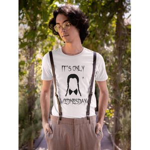 Rick & Rich - Wit T-shirt - It's only wednesday - The Addams Family - Gothic T-shirt - Wednesday T-shirt - Wit Wednesday T-shirt - Wit T-shirt maat XXL - T-shirt met ronde hals - Wednesday Addams