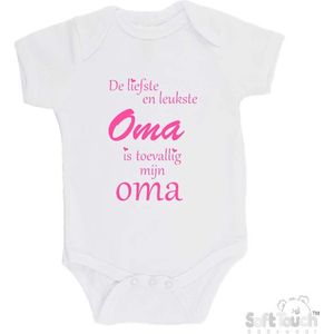 100% katoenen Romper ""De liefste en leukste Oma is toevallig mijn oma"" Meisjes Katoen Wit/roze Maat 56/62