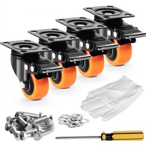 KOSMOS - 3-Inch Zwenkwielen - Set van 4 - Met Beveiliging - Dubbele Vergrendeling - PVC Caster Wielen - Kar - Meubelen - Werkbank