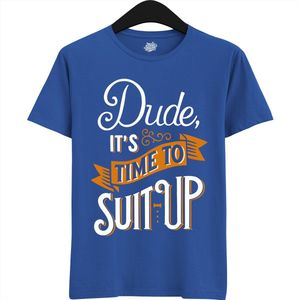 Dude Shuit Up | Vrijgezellenfeest Cadeau Man - Groom To Be Bachelor Party - Grappig Bruiloft En Bruidegom Bier Shirt - T-Shirt - Unisex - Royal Blue - Maat L