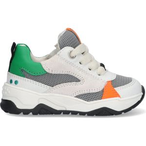 Bunnies JR 223374-600 Jongens Lage Sneakers - Wit/Grijs/Groen/Oranje - Leer - Veters